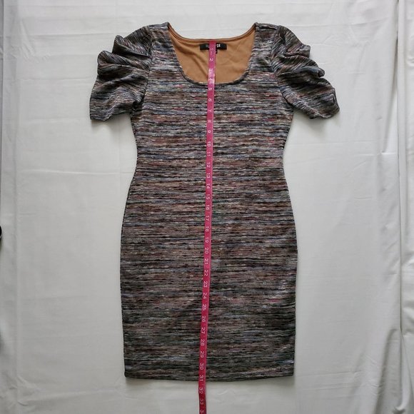 Forever 21 Women’s Square Neck Striped Puff Sleeve Bodycon Knit Dress Medium - Picture 16 of 16